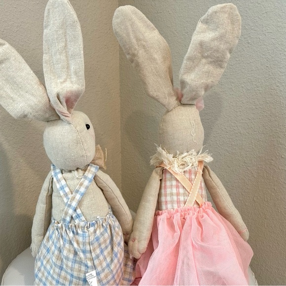 Easter bundle burlap bunnies wooden rabbits flowers gnomes ribbon craft - Picture 2 of 7